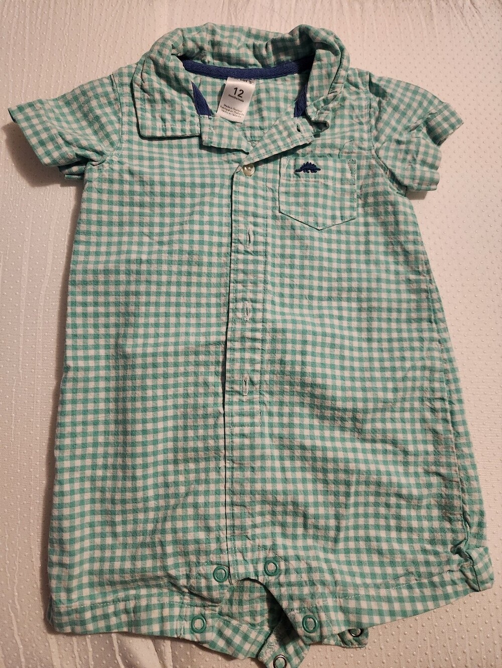 Carter's Mint Green and White Gingham Button-Down Romper